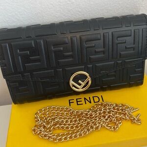 Fendi Black Clutch with Gold Chain